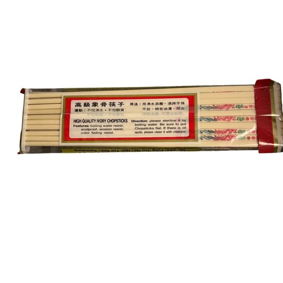 High-Quality Ivory Color China Chinese Print Colorful Chopsticks 10 Pair New - Picture 4 of 5